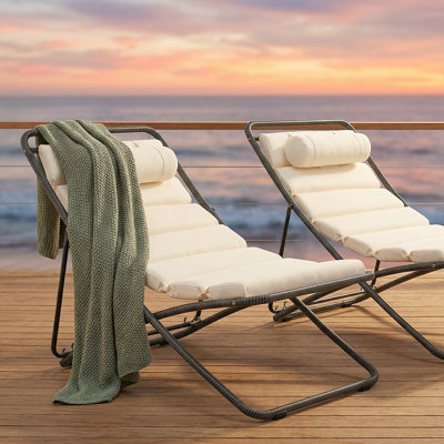 2-Pieces Outdoor Folding Lounge Chairs With Adjustable Backrest - Durable Rattan Design For Patio And Beach