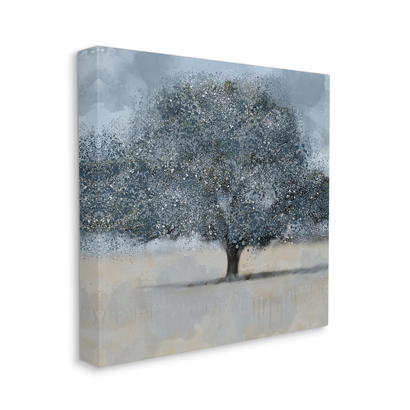 «Abstract Blue Splatter Paint Tree Nature Scene» par Kim Allen - impression d'art graphique, Toile tendue
