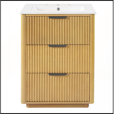 Meuble-lavabo de luxe moderne de 24 pouces avec lavabo en céramique, tablette ouverte et rangement fermé pour une conception élégante et efficace