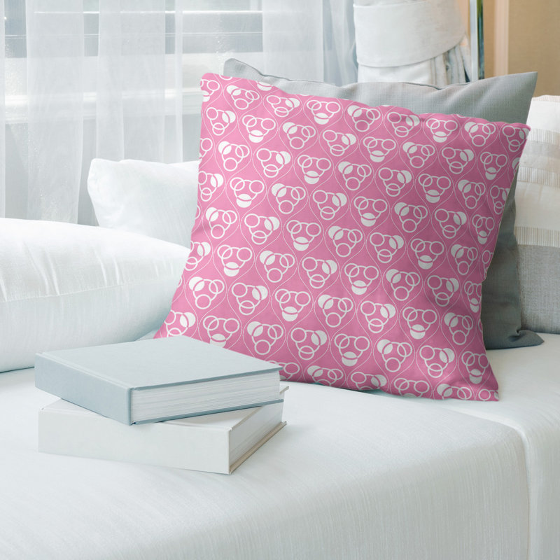 Coussin décoratif classiques des cercles et des vagues, H 16 po x l 16 po, Bourre en polyester, Rose clair