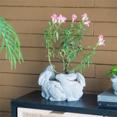 [Bunny Cement Planter] 10x8x6.5 "Décoration d'animaux mignons | Support à plante moyen pour intérieur / extérieur