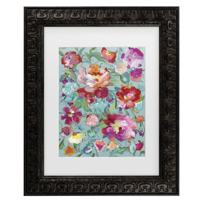 «Danhui Nai Bright Floral Medley Turquoise Matted Art encadré
