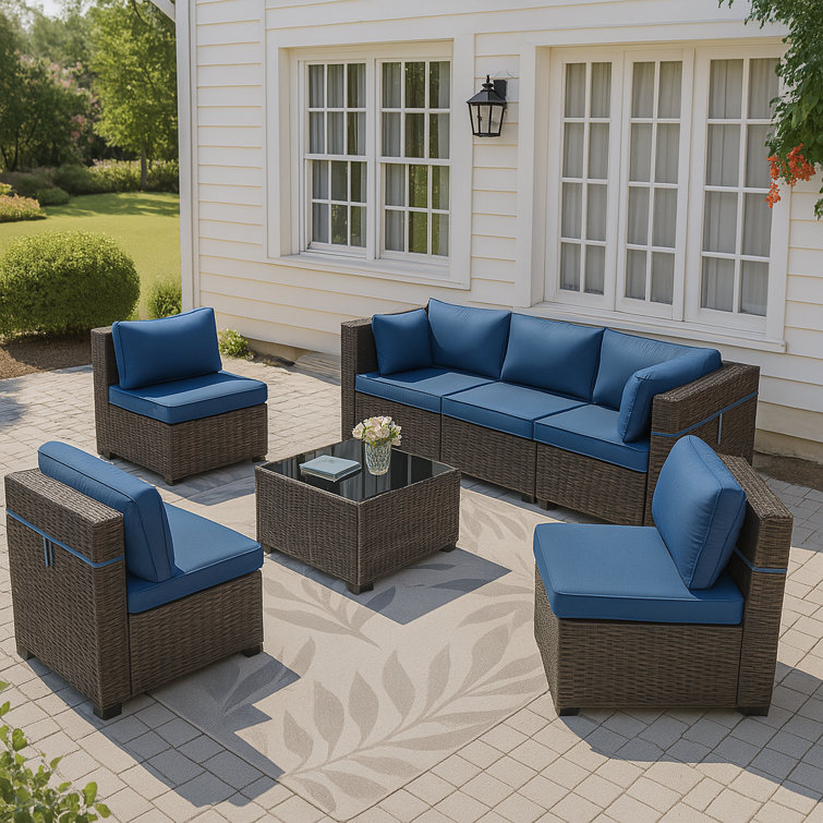 6-Person All-Weather Wicker Modular Patio Conversation Set with Cushions