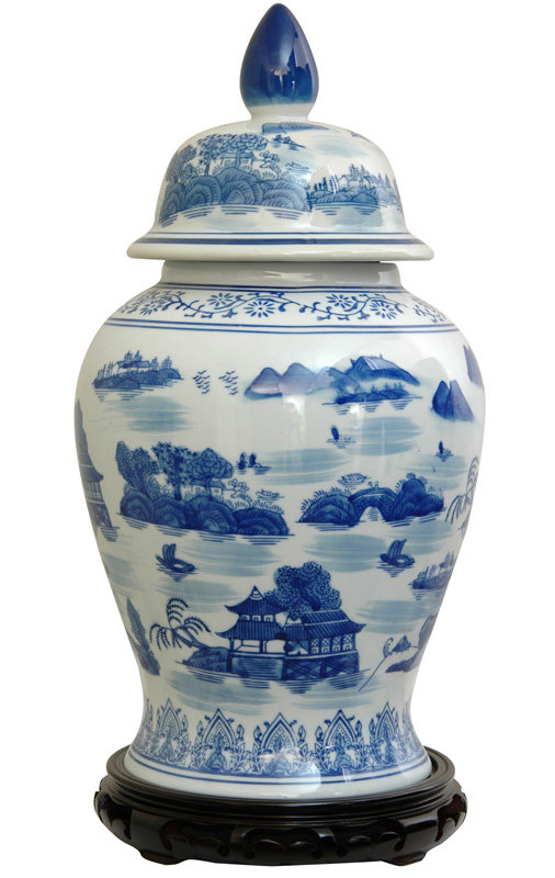 Timeless Chinese Temple Jar, 32", Blue Floral