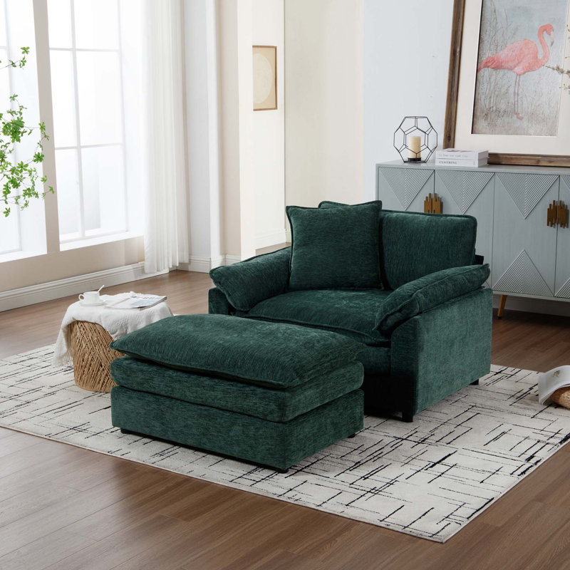Fauteuil d'appoint avec repose-pieds Modern Chenille, Chenille verte