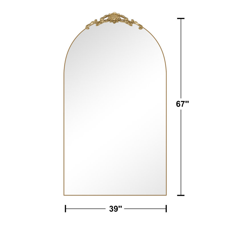 Large Arched Rectangle Wood Framed Full-Length Mirror with Stand Bathroom Vanity Mirror, 67" x 39", Gold
