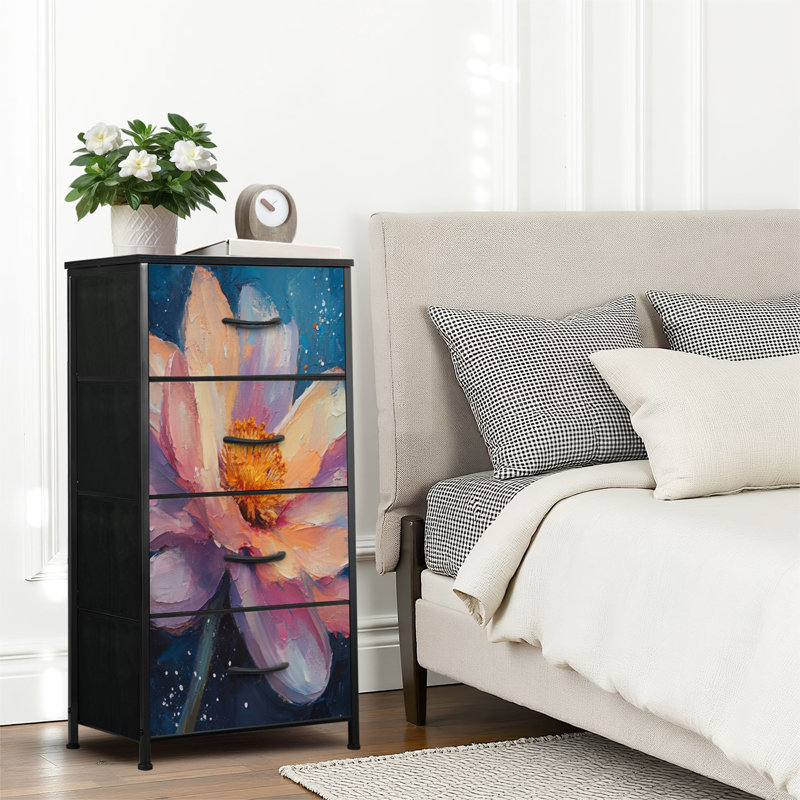 4 Drawer Dresser for Bedroom, Narrow Chest of Drawers, Wooden Top and Study Iron Frame 18"x37.5"-(WxH)