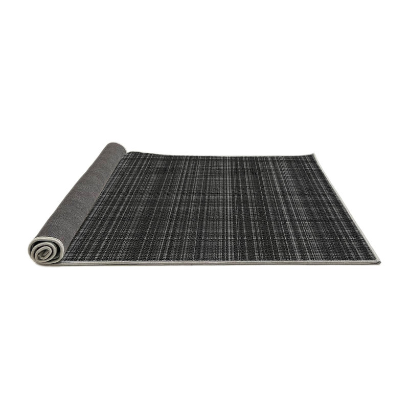 Tapis gris en laine à carreaux, Rond 3 pi