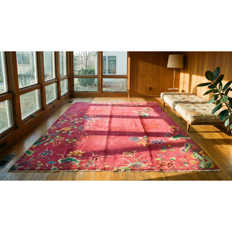 Tapis corail rectangulaire en laine noué à la main style art antique chinois des années 1920