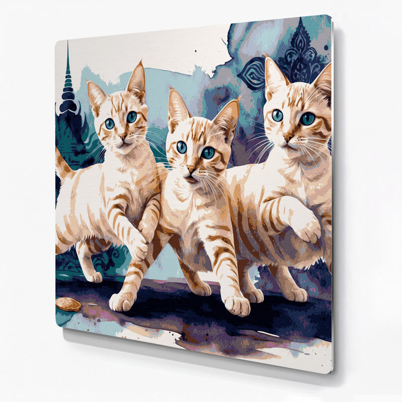 «Cats Mekong Bobtail», art mural en métal beige