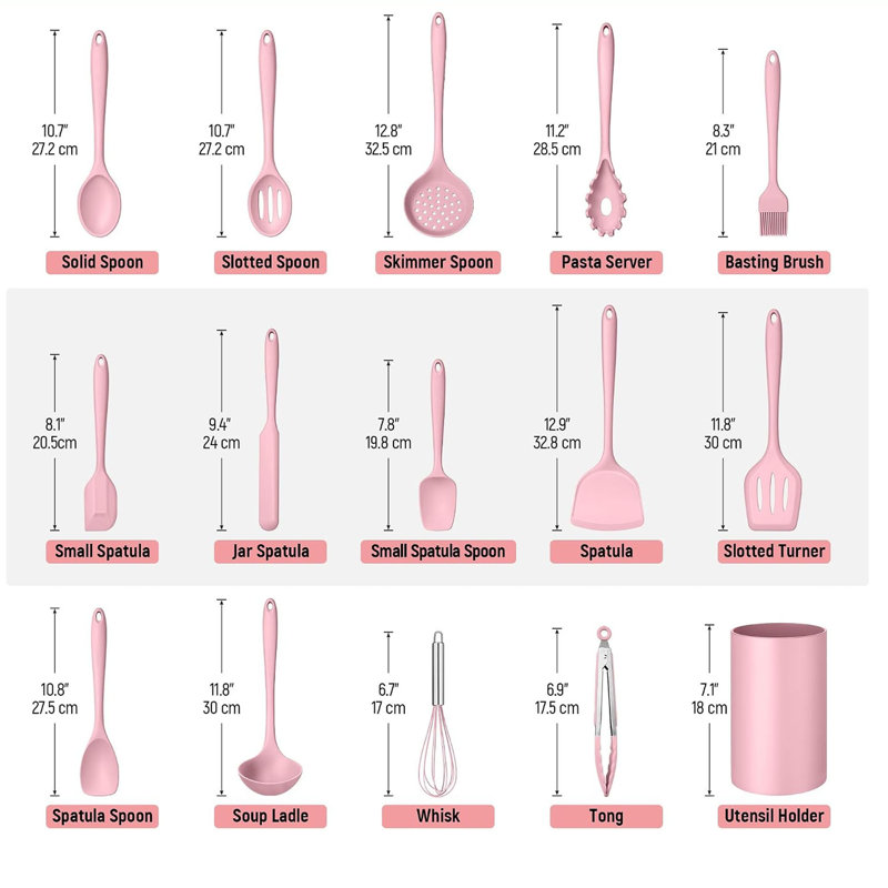 15 PCS Silicone Cooking Utensil Set, Kitchen Utensils Set, Pink