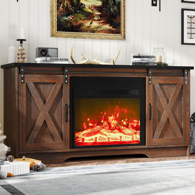 Fireplace TV Stand with 24" Electric Fireplace, Sliding Barn Door, Farmhouse Fireplace Entertainment Center with Adjustable Storage Cabinets, TV Conso by Gracie Oaks
