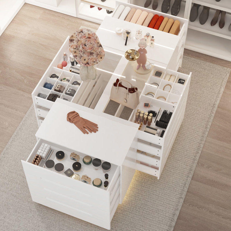 16-Drawer Chest With Graceful Design And Tempered Glass Top