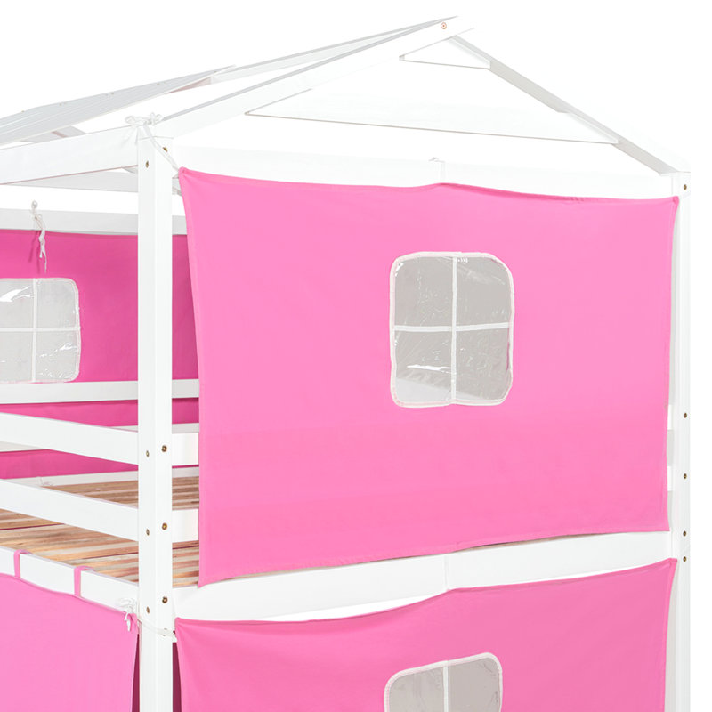 Lit double en bois avec tente, Rose