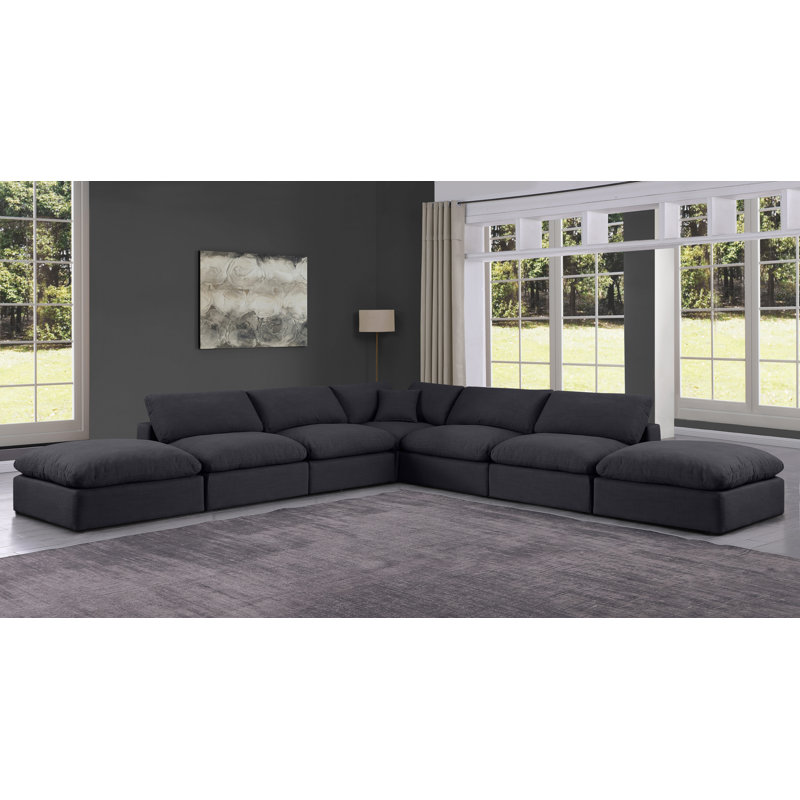 Canapé modulaire en velours 160 po conforme à la norme CAL117, Tissu texturé en lin noir