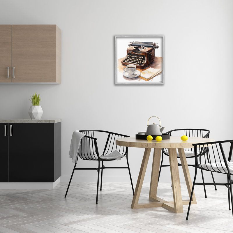 Machine à écrire avec tasse à café, estampe numérique encadrée par RB, Estampe numérique Farmhouse, H 24 po x l 24 po