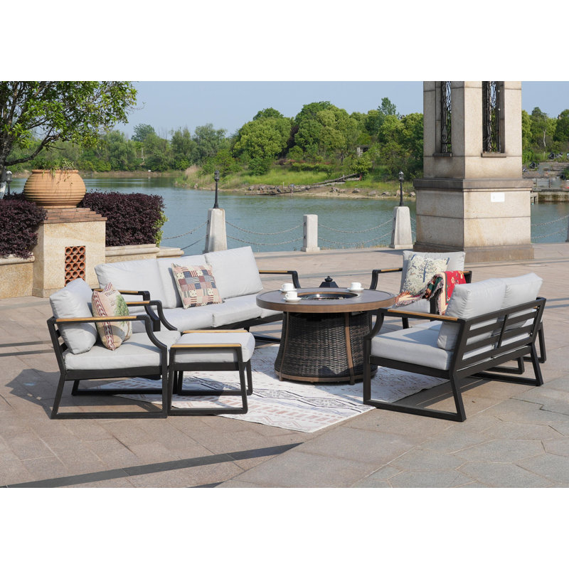 Chihiro 7 - Person Patio Conversation Set with Cushions, Brown