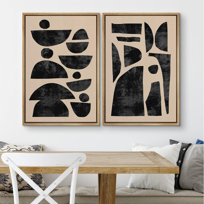 «Brown Mid-Century Polygon», 2 pièces, Naturel, H 24 po x l 16 po