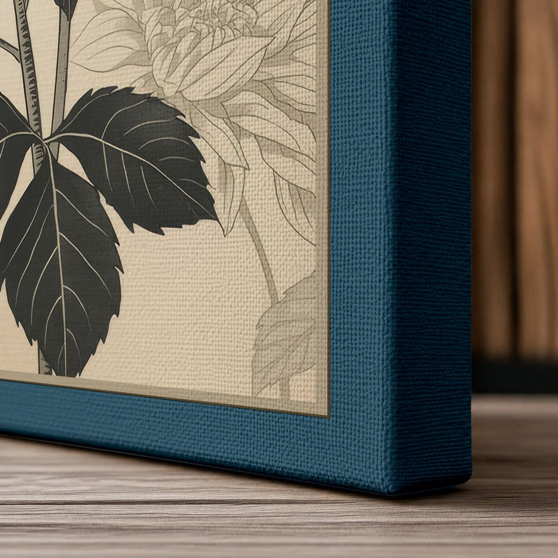 Chrysanthemum Study Japandi - Wrapped Canvas, 24x16 - 61.0 x 40.6 cm, Teal Border