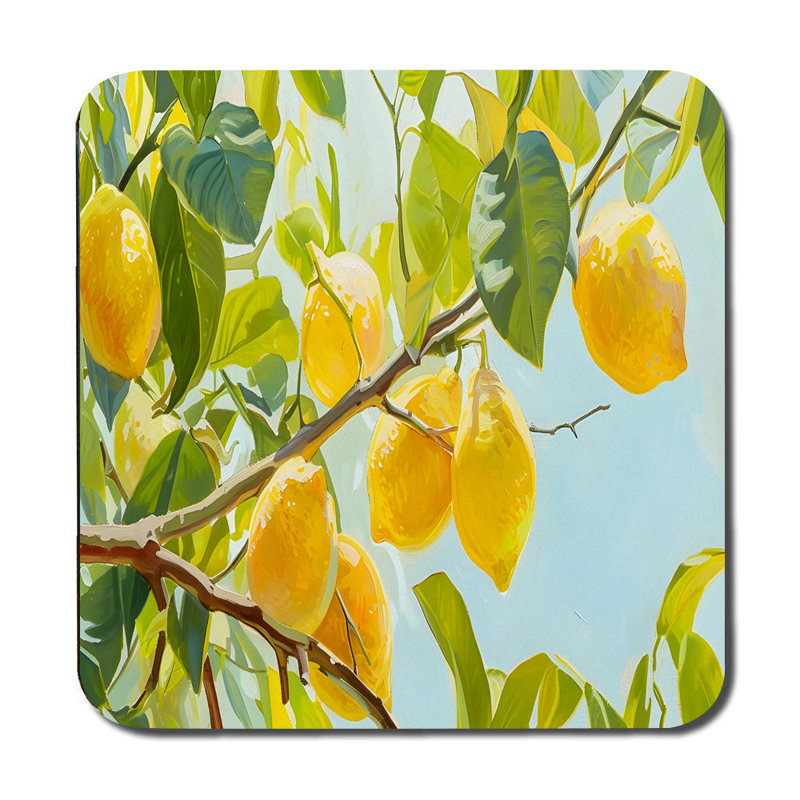 Lemon Tree Placemats And Coaster Set With Bright Yellow Lemons