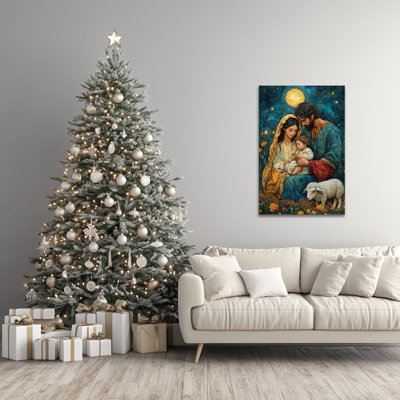 Grande scène de la Nativité, art mural de la peinture de la Sainte Famille Marie Joseph Jesus, affiche du ciel nocturne spirituel, impression sur toile encadrée Christian Home