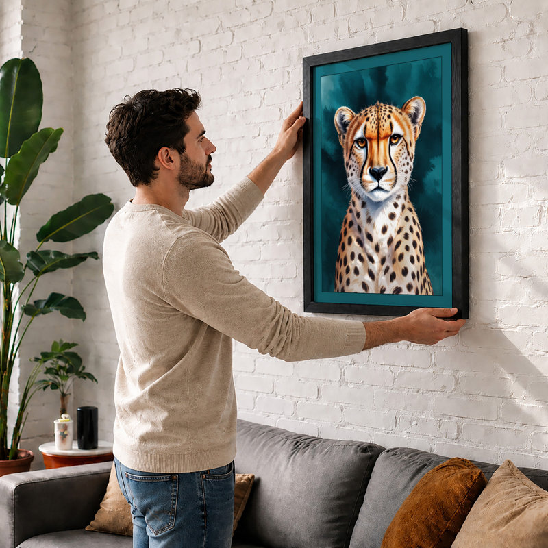 Cheetah's Calm Gaze Modern - Print, A2 - 59.4 x 42.0 cm, Oak