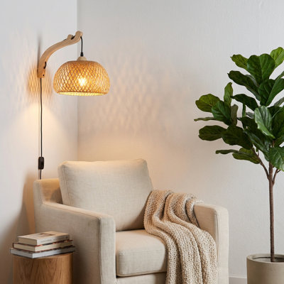 Applique murale en bambou avec fermoir en lanterne Pacitte