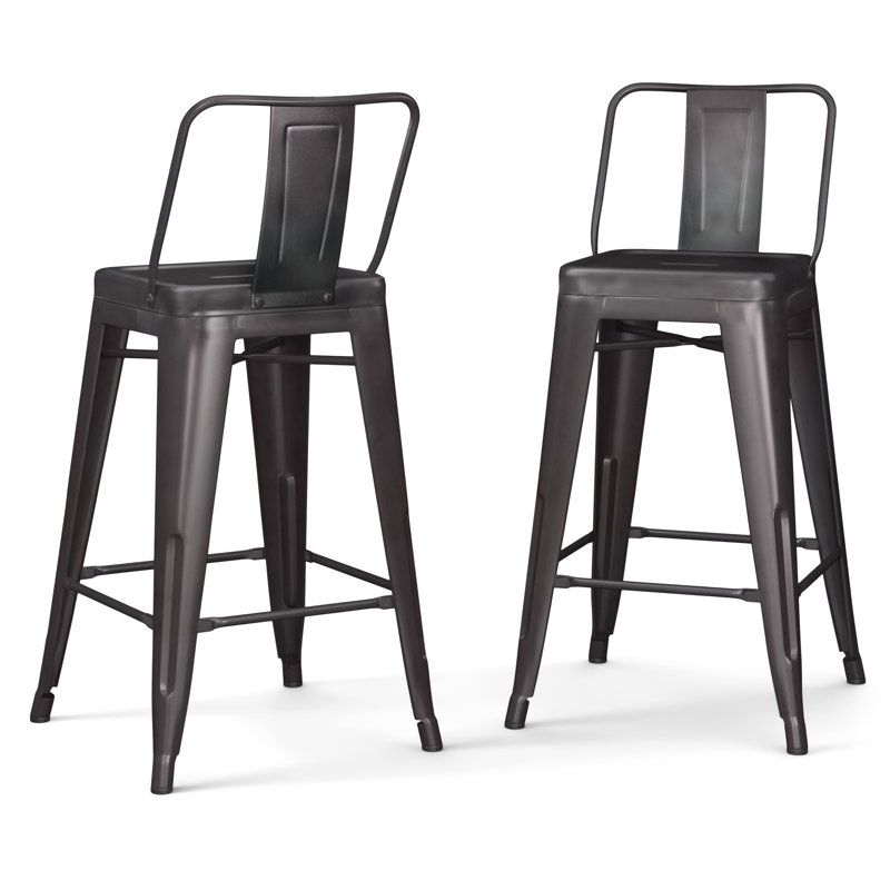 Tabouret en métal Rayne, Tabouret de comptoir (siège d'une hauteur de 24 p, Gris bronze, 2