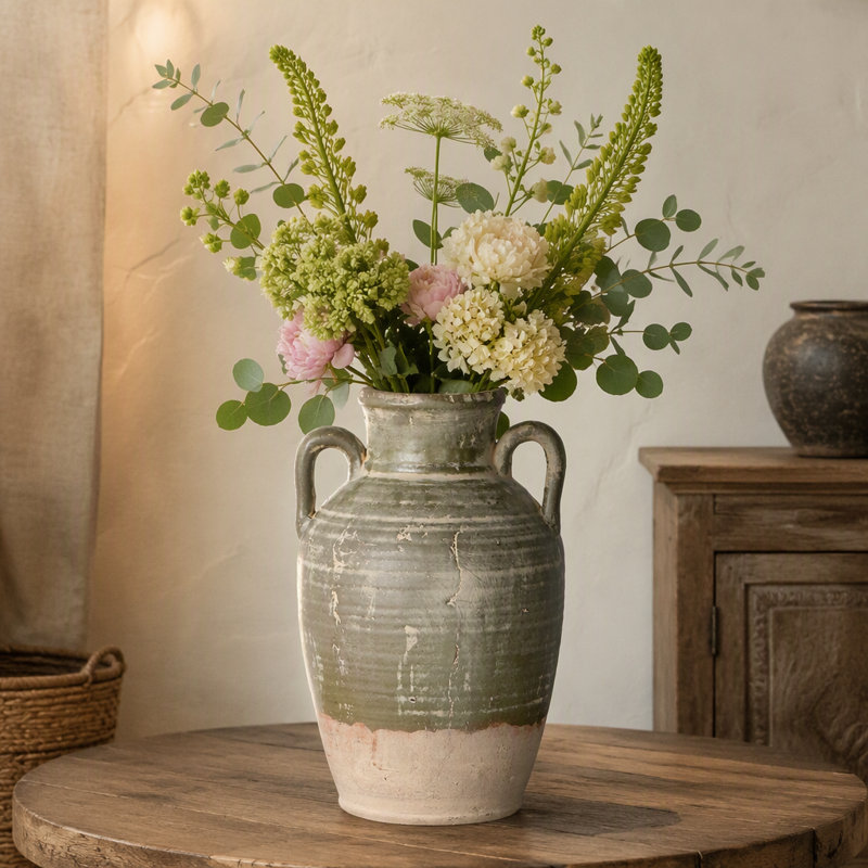 Vase 8,7 x 8,7 x 15,7 en terre cuite avec deux poignées courtes