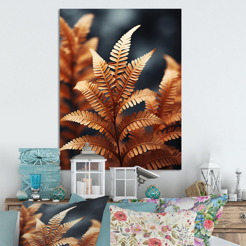 Fougères cuivrées lueur I - décoration murale florale et botanique en métal, H 20 po x l 12 po x P 1 po