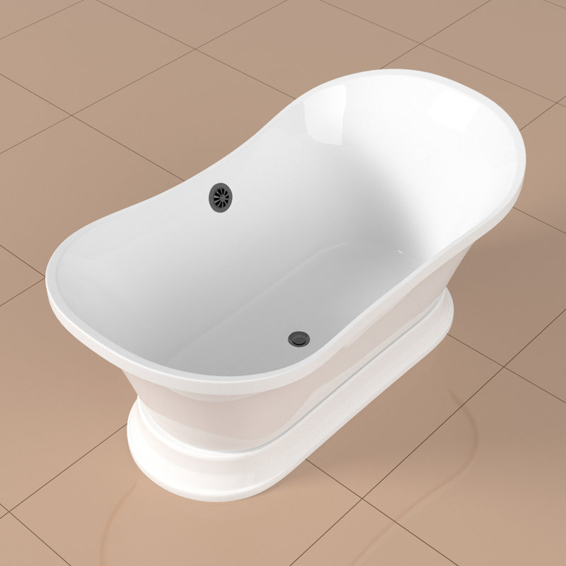 60" Streamline Freestanding Soaking Acrylic Bathtub With Drain and Bamboo Tray, Brushed Gun Metal