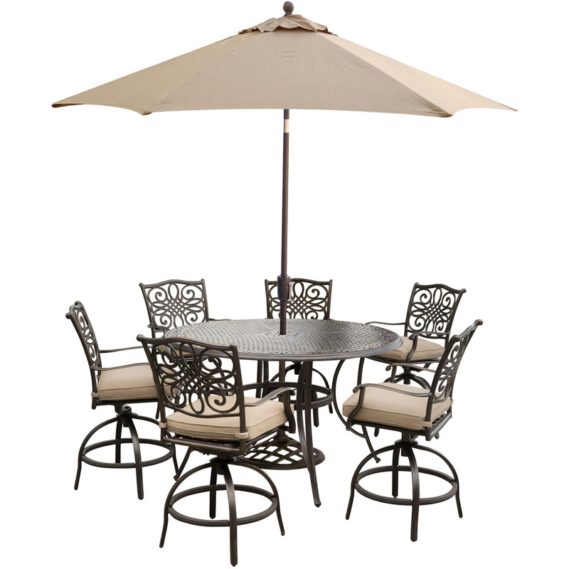 Carleton 6 - Person Patio Dining Set with Round Table , Cushions Included, Natural Oat, No