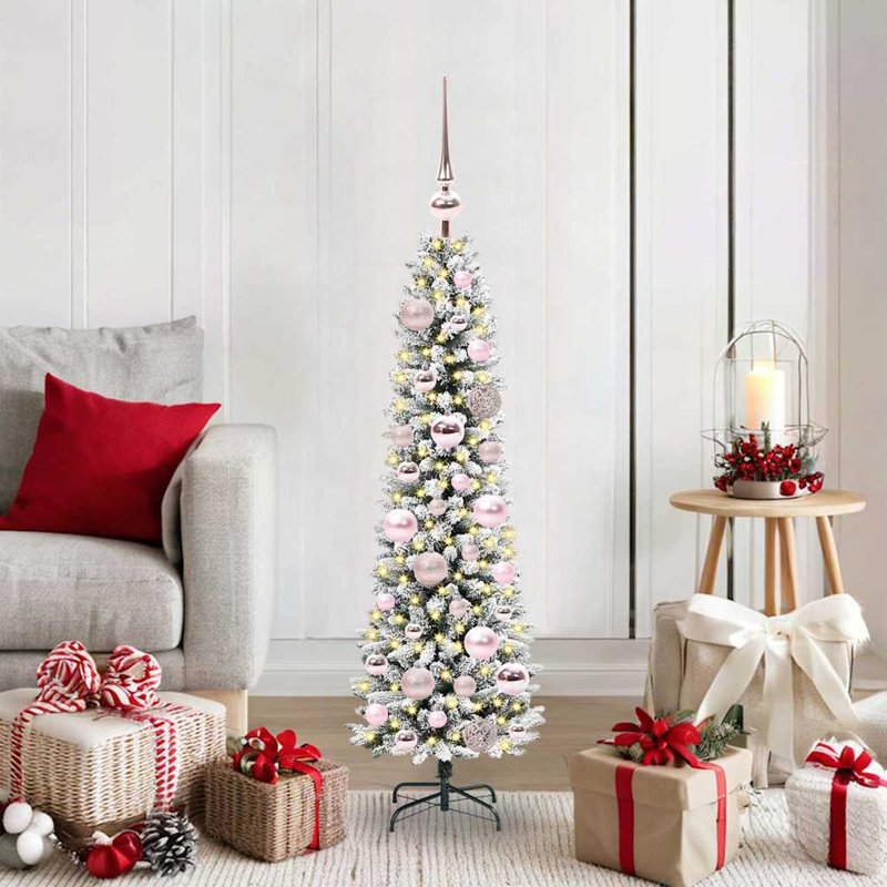 Artificial Christmas Tree with 150 LEDs Green and white 120 cm, Pink