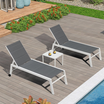 Outdoor Rust-Resistant Metal Chaise Lounge with Table