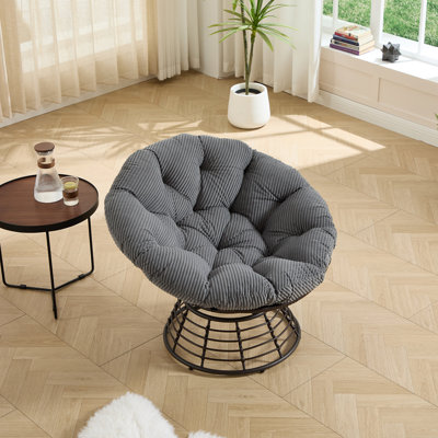 Comfortable Ergonomic Wicker Papasan Chair, 360° Swivel Indoor Outdoor Rattan Chair with Soft Thick Cushion, Ideal for Living Room, Bedroom, Reading Room, Brown Frame with Cushion