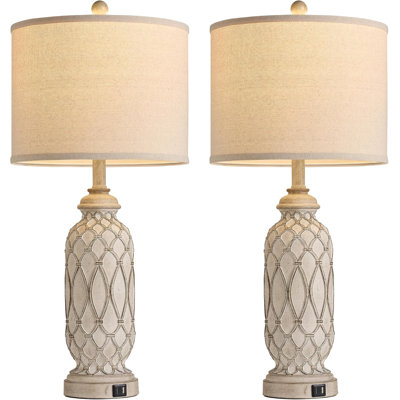 Farmhouse 28" Table Lamps With USB Charging & Dimmable Touch Control For Living Room, Bedroom - Set Of 2