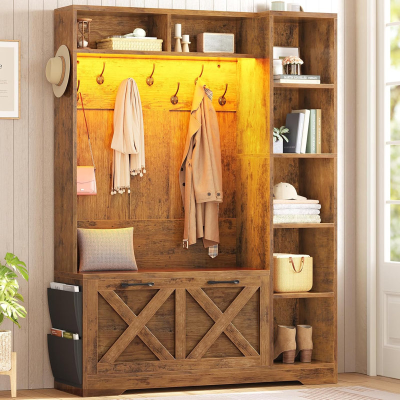 Coleon 43.3'' Wide with Bench And Shoe Storage, Rustic Brown