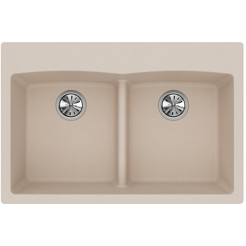 Quartz Classic 33" x 22" x 10" Double Basin Drop-In Kitchen Sink, Putty