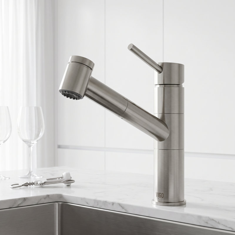Robinet de cuisine à poignée simple Branson, Stainless Steel
