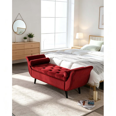Banc de rangement avec repose-pieds Mid-Century en velours capitonné avec compartiment de rangement dissimulé, banc rembourré rétro pour chambre à coucher, vestibule et salon