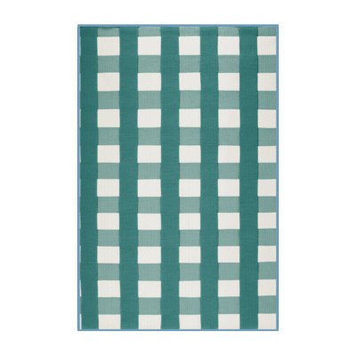 Machine Washable Checkered Blue Area Rug