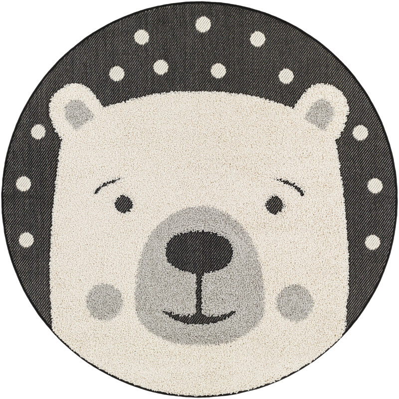 Tapis intérieur / extérieur rond en polypropylène tissé à la machine gris / crème Abrahamson, Rond 7 pi 10 po