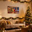 «Christmas Santa Decorates Christmas Tree with Lights», ensemble de 3 impressions murales sur toile-232486180