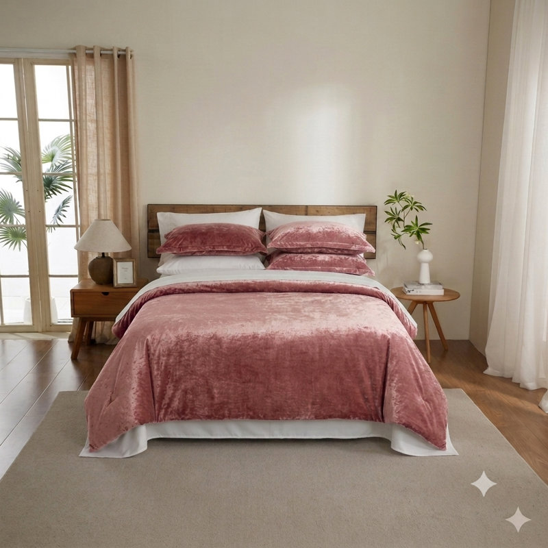 Ensemble de couette en velours de luxe 9 pièces - Rose King, Très grand lit