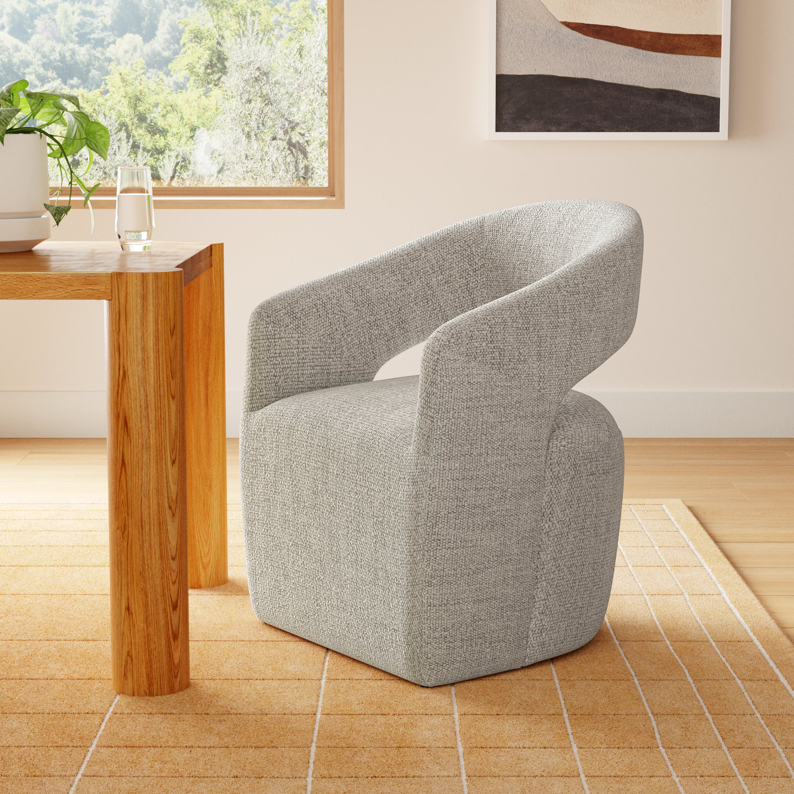 Camino Dining Armchair, Gray Performance Boucle