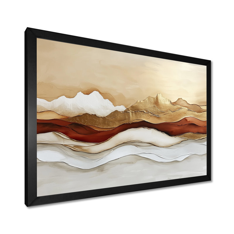Horizon en lumière dorée II - Tableau encadré représentant un paysage doré, 24" H x 32" W, Cadre photo noir