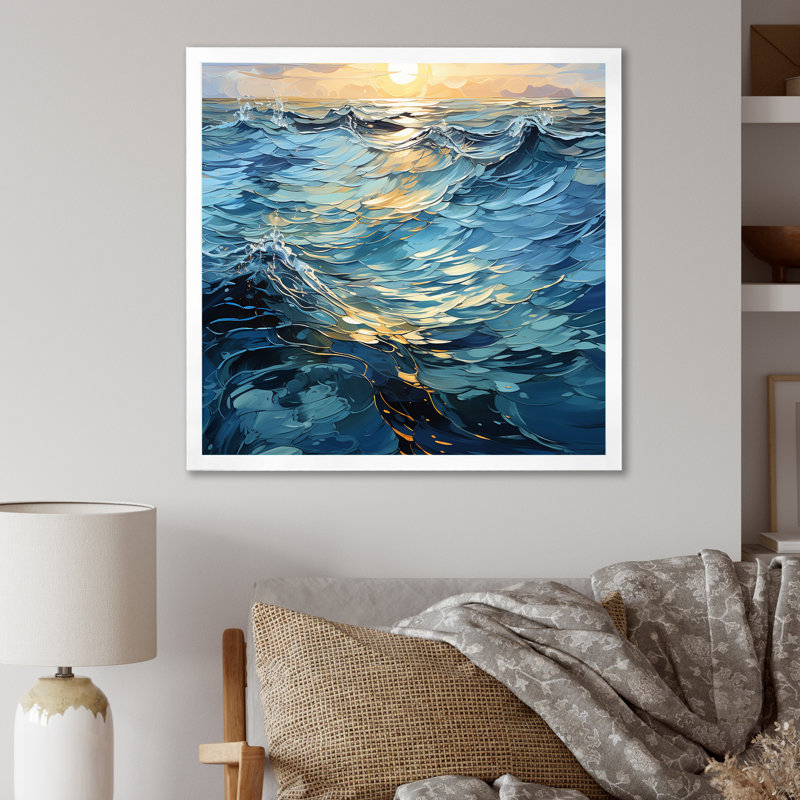 Décoration murale Sunset Tranquil Ripples I - Lacs et rivières, Cadre simple blanc, H 16 po x l 16 po x P 1 po
