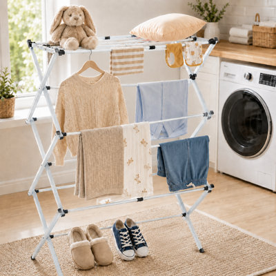 Clothes Drying Rack - No-Assembly Foldable Laundry Drying Rack with Extendable Width, Free-Standing X-Frame Design, Space-Saving for Indoor & Outdoor Use