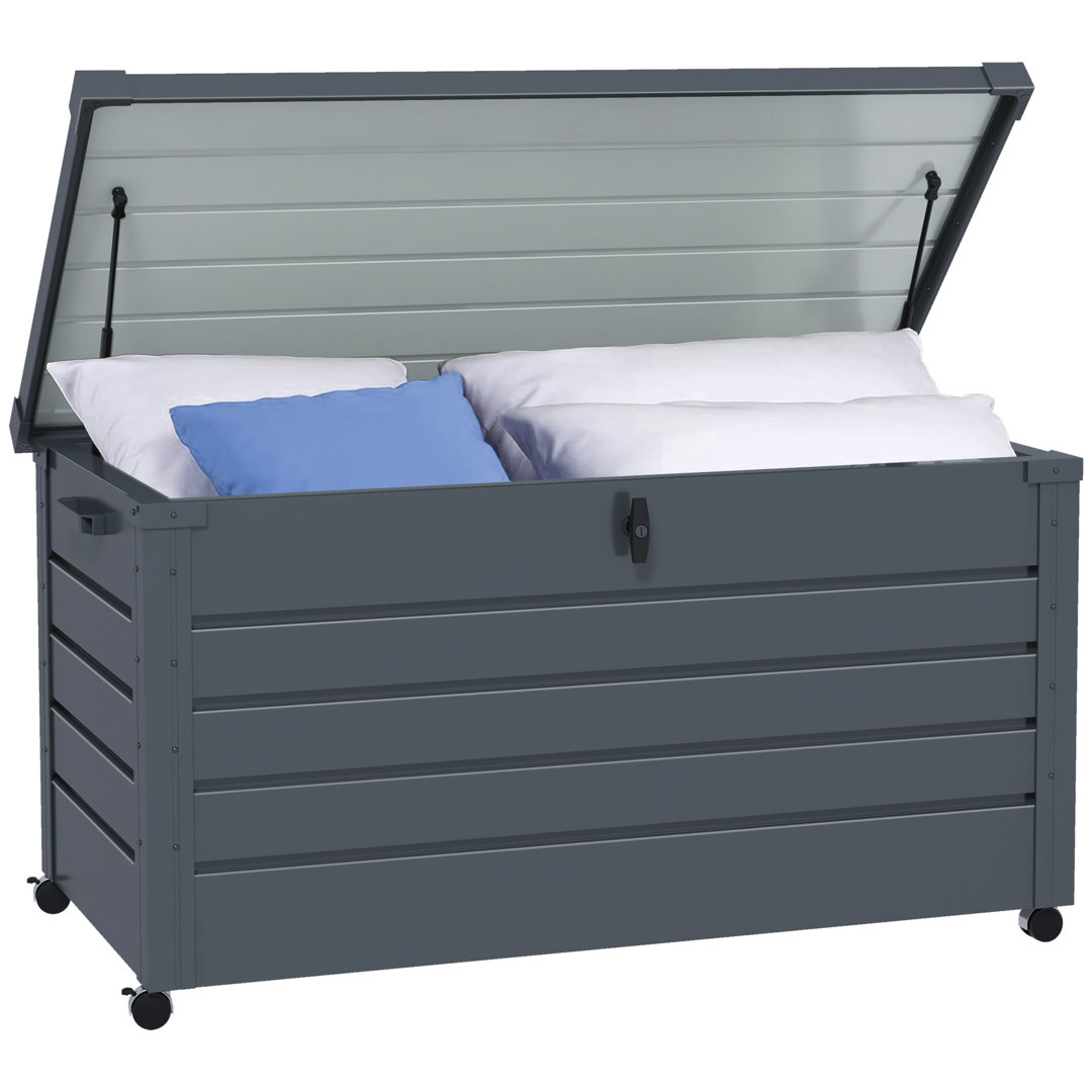 Dakota Fields Camillah 120cm W 82.2L Water Resistant Metal Lockable Deck Box with Wheels in Grey