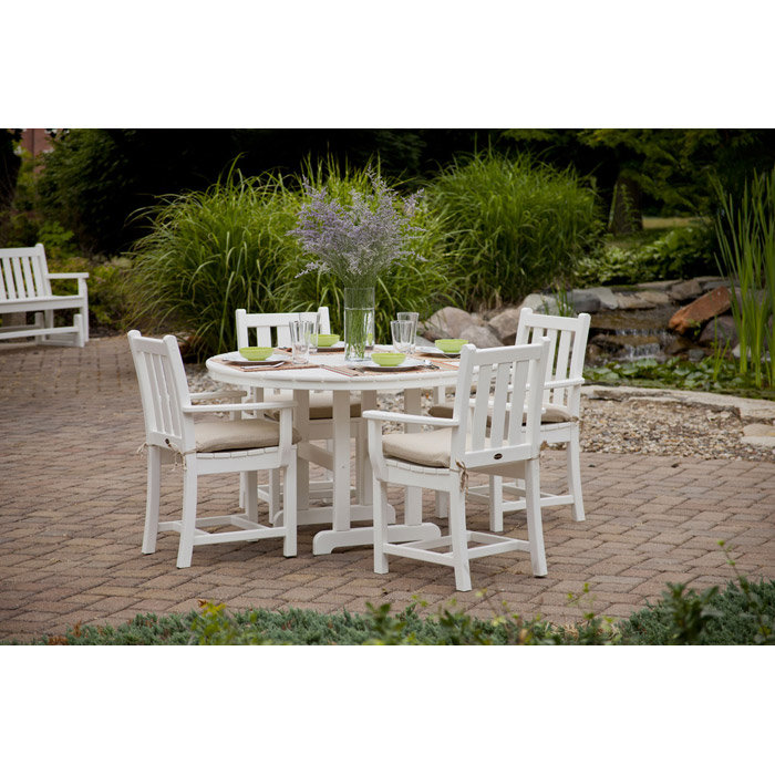 POLYWOOD Traditional Garden 5-Piece Round Farmhouse Dining Set, White